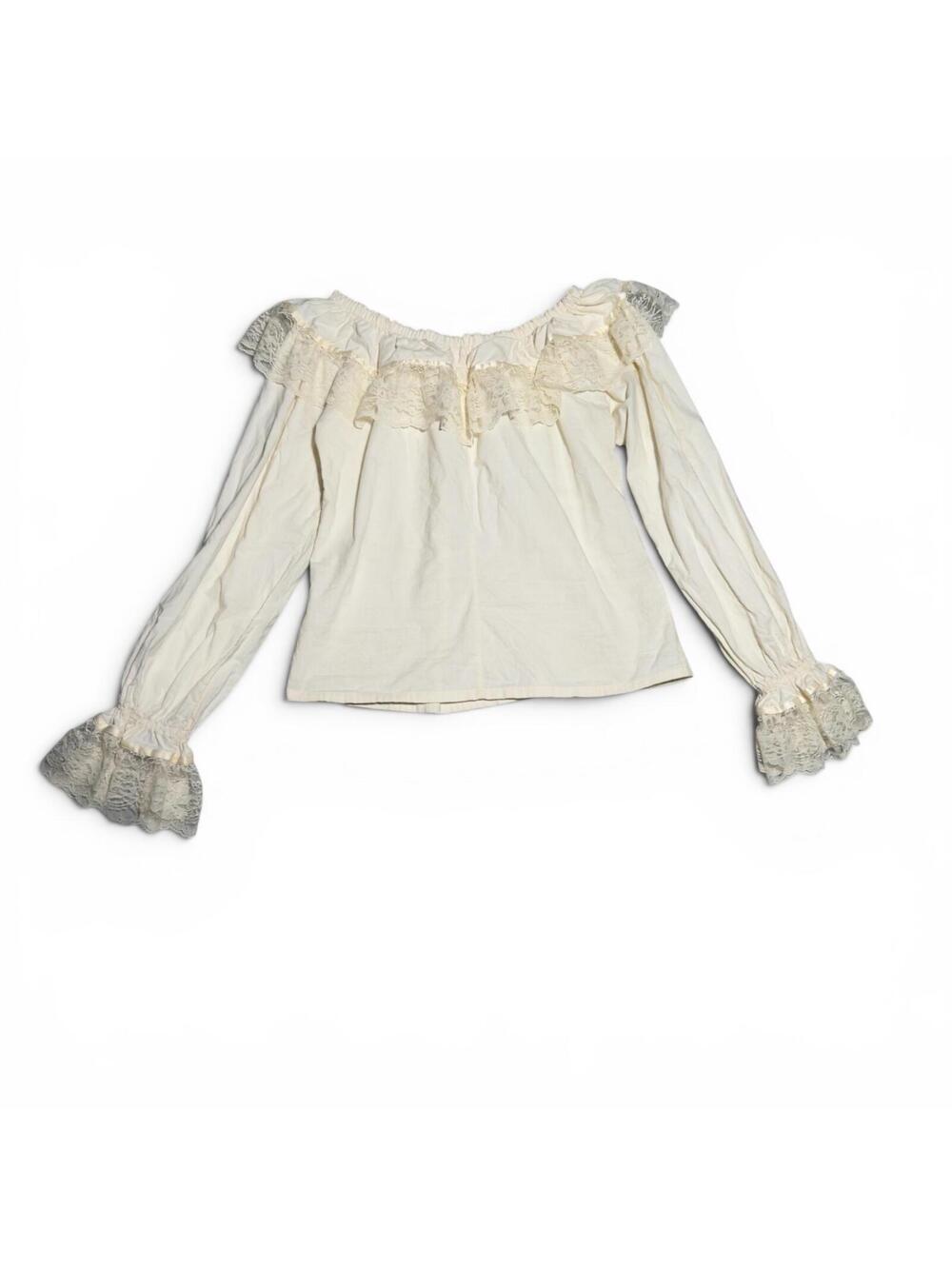 Vintage Style Cream Lace Ruffle Trim Off-Shoulder Blouse